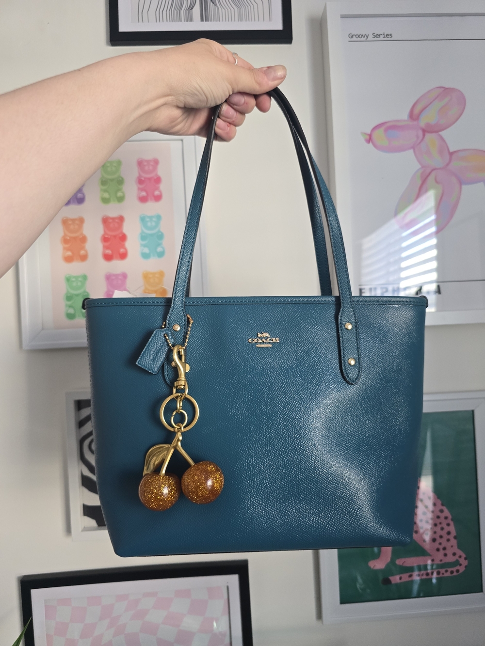 Authentic Coach City Zip Tote Bag with Cherry Charm Brand New